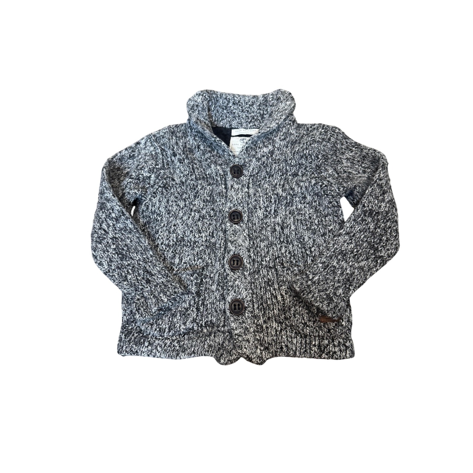 Zara Sweater Kids 4 Gray Knit Shawl Collar Button Cardigan Winter Season Marled